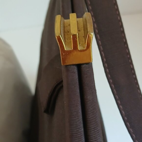 Vintage Brown Grosgrain Gold Art Deco Clasp Handbag with Cute Attached Purse - Picture 3 of 13